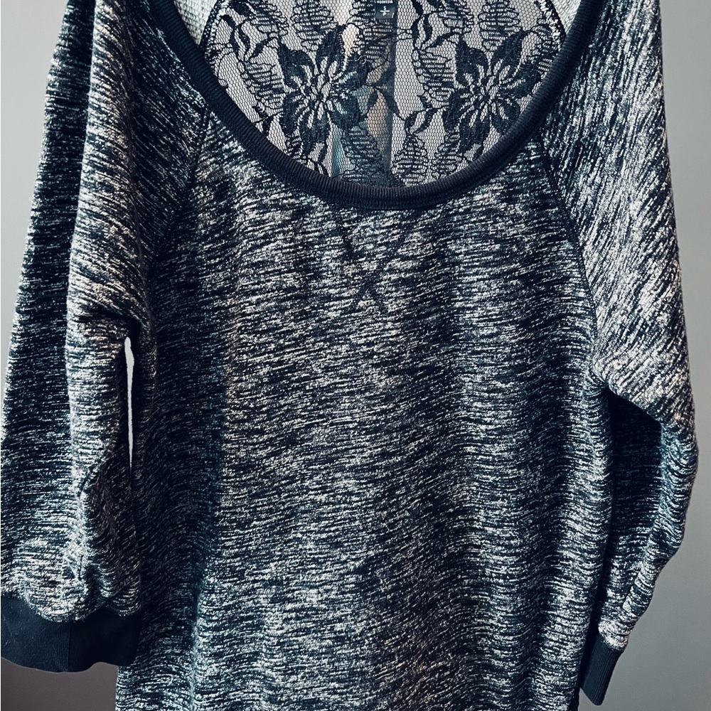 Women's Black and Gray Sweater with Lace Detail - Long Sleeve